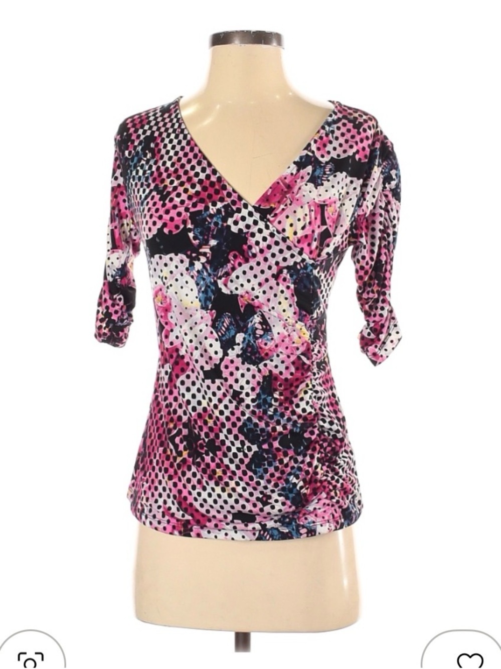 STYLE & CO Women’s Petite Pink Floral Polka-Dot Wrap Top